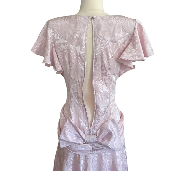 Vintage 80s All That Jazz Powder Pink Party Dress Flutter Sleeves Bow Back - Picture 10 of 16